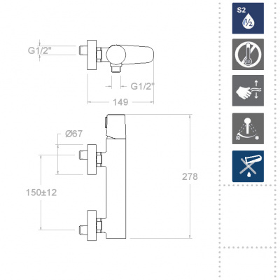 Смеситель для душа однорычажный наружнего монтажа TZAR 340801S Ramon Soler фото в интернет-магазине Русалия