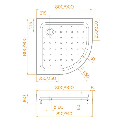 Душевой поддон полукруглый RGW LUX/TN-P 900x900 фото в интернет-магазине Русалия