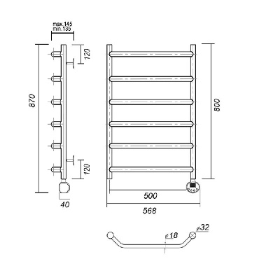 Электрический полотенцесушитель Лаура П6 500x800 ER , золото глянец Domoterm фото в интернет-магазине Русалия