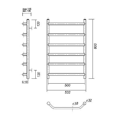 Водяной полотенцесушитель Лаура П6 500x800, хром Domoterm фото в интернет-магазине Русалия