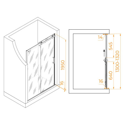 Душевая дверь RGW TO-14 1300, стекло прозрачное, профиль хром фото в интернет-магазине Русалия