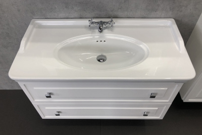 COMFORTY. Тумба-умывальник "Феррара-100" белый глянец с раковиной 50110 фото в интернет-магазине Русалия