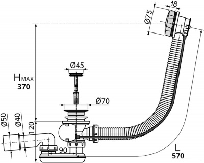 Слив-перелив полу-автоматический для ванны ALP55-RU60 Alpen фото в интернет-магазине Русалия