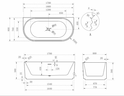 Акриловая ванна ABBER AB9440-1.7 170х80х58 см фото в интернет-магазине Русалия