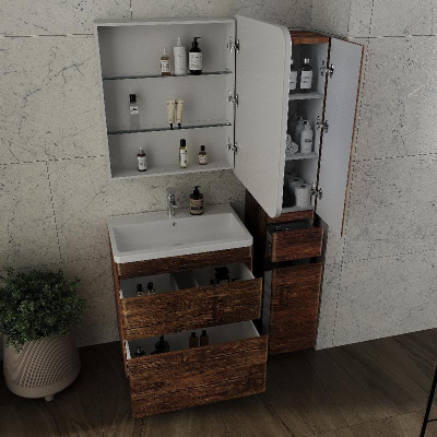 Тумба напольная "Атлантика 70", Люкс старое дерево, PLUS + Умывальник Атлантик 70 фото в интернет-магазине Русалия