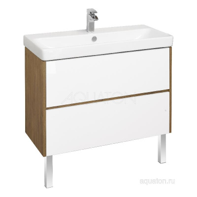Тумба под раковину AQUATON Сканди 90 белая, дуб рустикальный 1A251901SDZ90 фото в интернет-магазине Русалия
