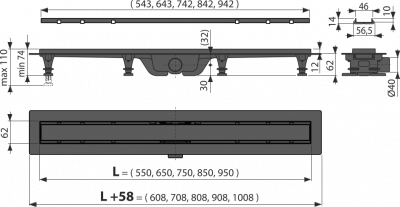 Водоотводящий желоб с двойной решеткой APZ19BLACK-850 черный Alcaplast фото в интернет-магазине Русалия
