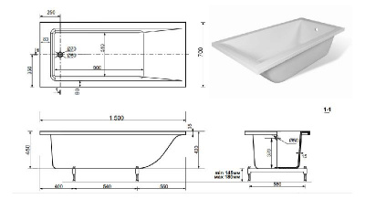 Ванна прямоугольная "FIXEN" 1500х700мм VS15070 из литьевого мрамора Shruders фото в интернет-магазине Русалия