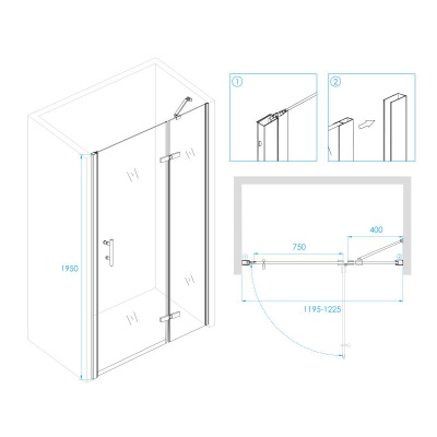 Душевая дверь RGW PA-07B R 1200, стекло прозрачное, профиль черный фото в интернет-магазине Русалия