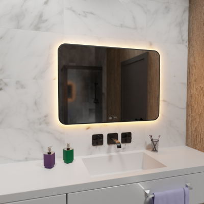 Зеркало для ванной прямоугольное GRYNING 1000х700 OWLM200308 черный пескоструй OWL фото в интернет-магазине Русалия