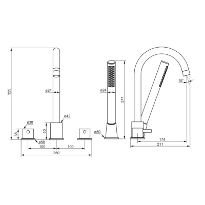 360400000 Scandinavian Pure смеситель на борт ванны, четырёхсекционный, хром Damixa фото в интернет-магазине Русалия