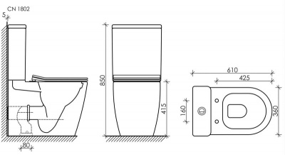 Унитаз компакт безободковый HIGHLIGHT CN1802 с сиденьем микролифт Ceramica Nova фото в интернет-магазине Русалия