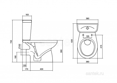 Унитаз - компакт Анимо с сиденьем дюропласт 1WH302132 горизонтальный Santek фото в интернет-магазине Русалия