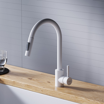 D3007533 Logic Кухонный смеситель  с вытягивающимся изливом, белый фото в интернет-магазине Русалия