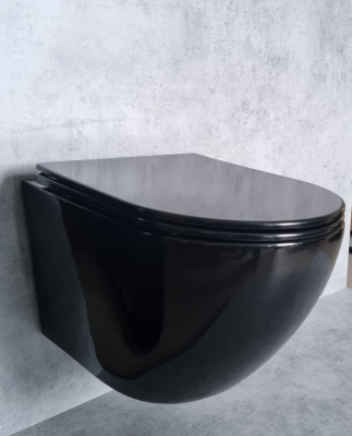 Унитаз подвесной CeramaLux 2196 -18 черно-глянцевый фото в интернет-магазине Русалия