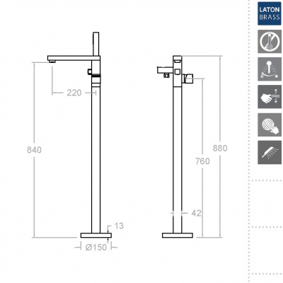 Напольный однорычажный смеситель для ванны KUATRO 4785S Ramon Soler фото в интернет-магазине Русалия