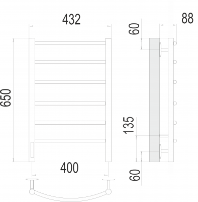 Электрический полотенцесушитель Классик П6 400х650 левый  4670078531315 Terminus фото в интернет-магазине Русалия