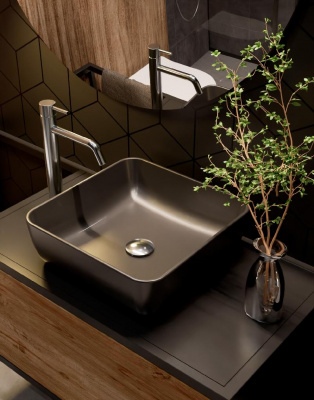 AQM5011 Раковина накладная квадратная, цвет черный матовый. 390x390x130 фото в интернет-магазине Русалия