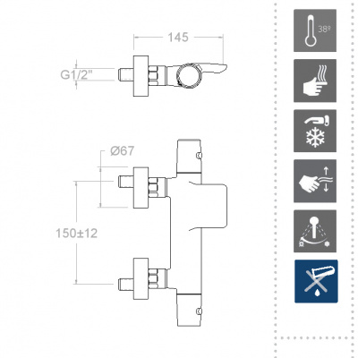 Термостатический смеситель для ванны наружнего монтажа с каскадным изливом TZAR 343901S Ramon Soler фото в интернет-магазине Русалия