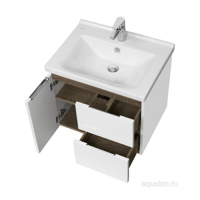 Тумба под раковину AQUATON Рене 60 белый, грецкий орех 1A258501NRC80 фото в интернет-магазине Русалия