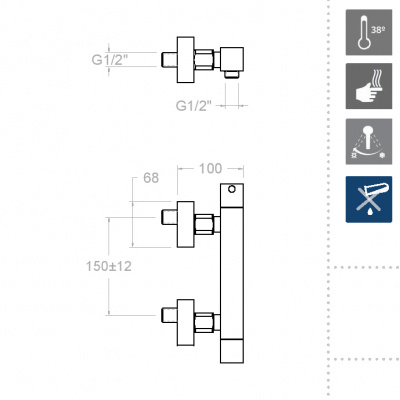 Термостатический смеситель для душа наружнего монтажа KUATRO 4734S Ramon Soler фото в интернет-магазине Русалия