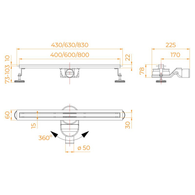 Душевой трап RGW SDR-54Gb 400мм золото BRUSH фото в интернет-магазине Русалия