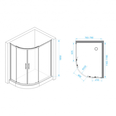 Душевой уголок 80х120 асимметричный PA-61 RGW фото в интернет-магазине Русалия