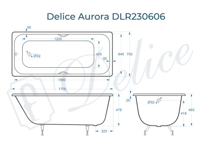 Ванна чугунная Delice Aurora 170х75 DLR230606 фото в интернет-магазине Русалия