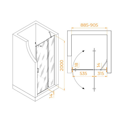 Душевая дверь RGW HO-014Gr 900, стекло прозрачное, профиль серый фото в интернет-магазине Русалия