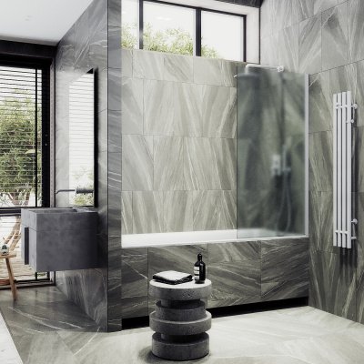 Неподвижная шторка для ванны в широком профиле 60 см, стекло матовое, профиль белый MGV-92-1ш Maybah Glass фото в интернет-магазине Русалия