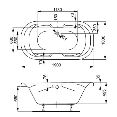 Акриловая ванна VAGNERPLAST GAIA 190x100 VPBA191GAI7X-04 фото в интернет-магазине Русалия