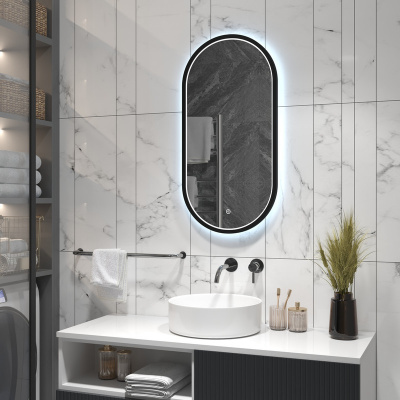 Зеркало с подсветкой Delia Black 400х800 двойная посветка на один сенсор (внутренняя и внешняя) ЗЛП4013 Continent фото в интернет-магазине Русалия