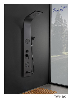 Панель TWIN BK душевая из нержавеющей стали с форсунками Ceruttispa CT9984, цвет черный фото в интернет-магазине Русалия