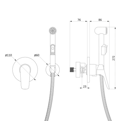 777510001 Jupiter, смеситель монтируемый в стену с гиг. душем, хром фото в интернет-магазине Русалия