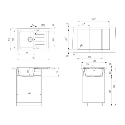 Кухонная мойка Ulgran Quartz Gerda 780-06, трюфель фото в интернет-магазине Русалия