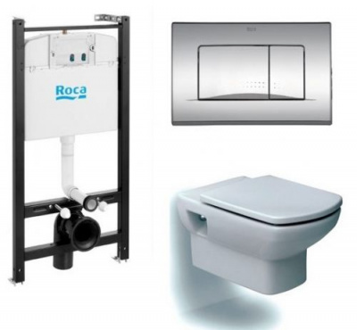 Комплект инсталляция с кнопкой и подвесной унитаз Dama Senso микролифт 893104090 Roca фото в интернет-магазине Русалия