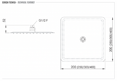 Верхний душ с шарнирным соединением 20 см Remer 357UFD20X фото в интернет-магазине Русалия