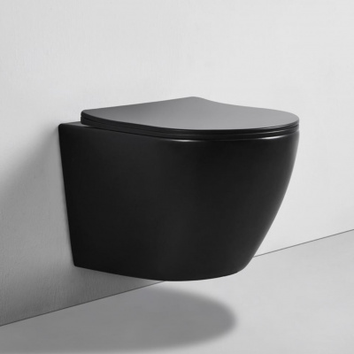 BOND F01-108 Унитаз подвесной безободковый черный с сиденьем с микролифтом фото в интернет-магазине Русалия