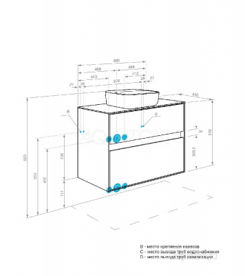 Тумба под раковину AQUATON Либерти 100 2 ящика, дуб эльвезия 1A279601LYC70 фото в интернет-магазине Русалия