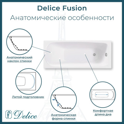 Ванна чугунная Delice Fusion 170х70 с отверстиями под ручки DLR230647R фото в интернет-магазине Русалия