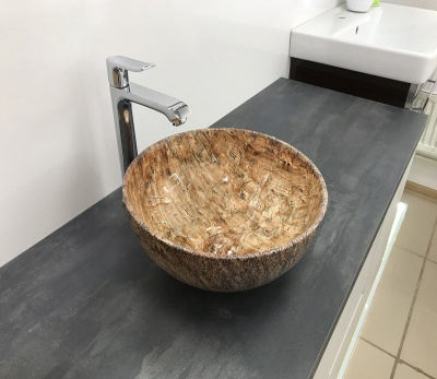 Раковина накладная круглая под коричневый камень MNC 489 CeramaLux фото в интернет-магазине Русалия