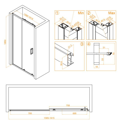 Душевая дверь RGW CL-14B 1600, стекло прозрачное, профиль черный фото в интернет-магазине Русалия