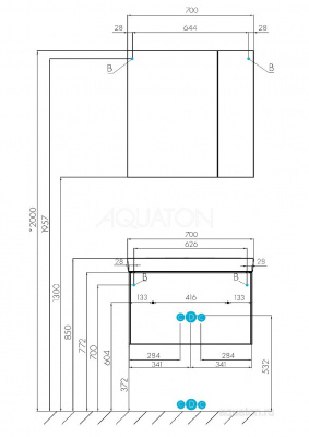 Тумба под раковину AQUATON Асти 70 белый глянец, ясень шимо 1A263001AXD70 фото в интернет-магазине Русалия