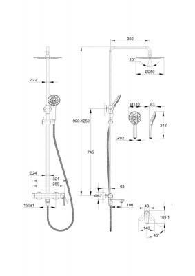 Душевая система с изливом для ванны Moduo A64088 Cersanit фото в интернет-магазине Русалия