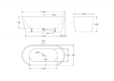 Акриловая ванна без перелива BELBAGNO BB71-1700-NERO-W0, 1700x800x600 фото в интернет-магазине Русалия