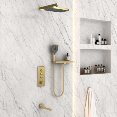 Душевой комплект VSFW-431T1RBG встраиваемый, термостатический, 3 режима, брашированное золото Vincea фото в интернет-магазине Русалия