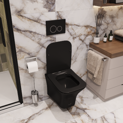 Унитаз VETTORE Aria MB подвесной безободковый черный матовый, ТЕРМООБЖИГ (не плёнка) CT7506 Ceruttispa (480х340х350) фото в интернет-магазине Русалия