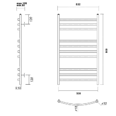Водяной полотенцесушитель Калипсо П10 500x800 , золото глянец Domoterm фото в интернет-магазине Русалия