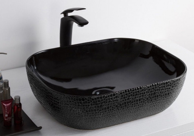 Раковина накладная овальная D1302H004 черный глянец CeramaLux фото в интернет-магазине Русалия