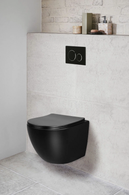 Унитаз SELLA Aria MB подвесной безободковый черный матовый, ТЕРМООБЖИГ (не плёнка), CT9160 Ceruttispa (490х360х325) фото в интернет-магазине Русалия